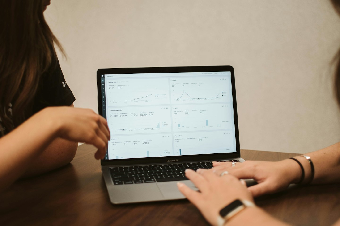 İki kişinin MacBook üzerinde iş verileri üzerinde işbirliği yapması.